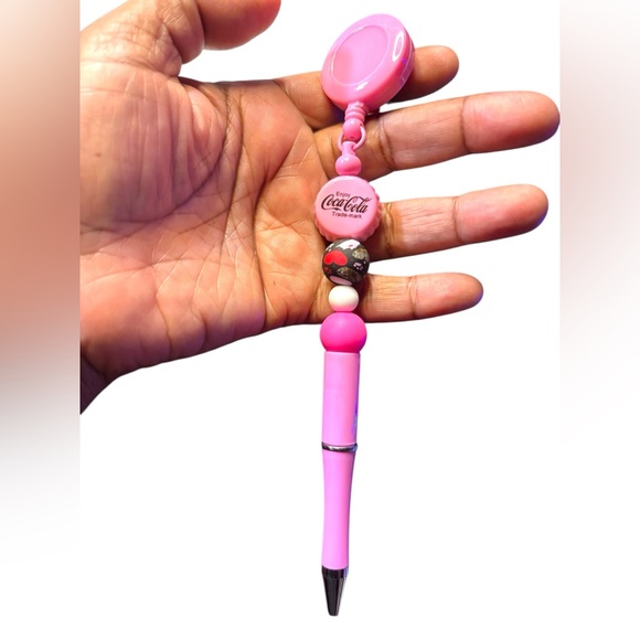 pens by marie Accessories - Soda with Pink and Black Beads Beaded Retractable Pen